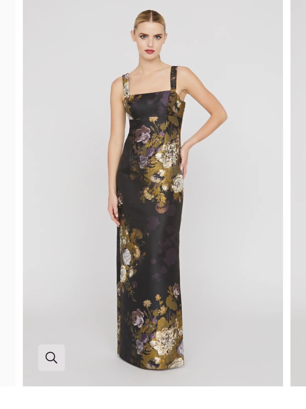 Kay Unger Black Floral Jacquard Square-Neck Evening Gown